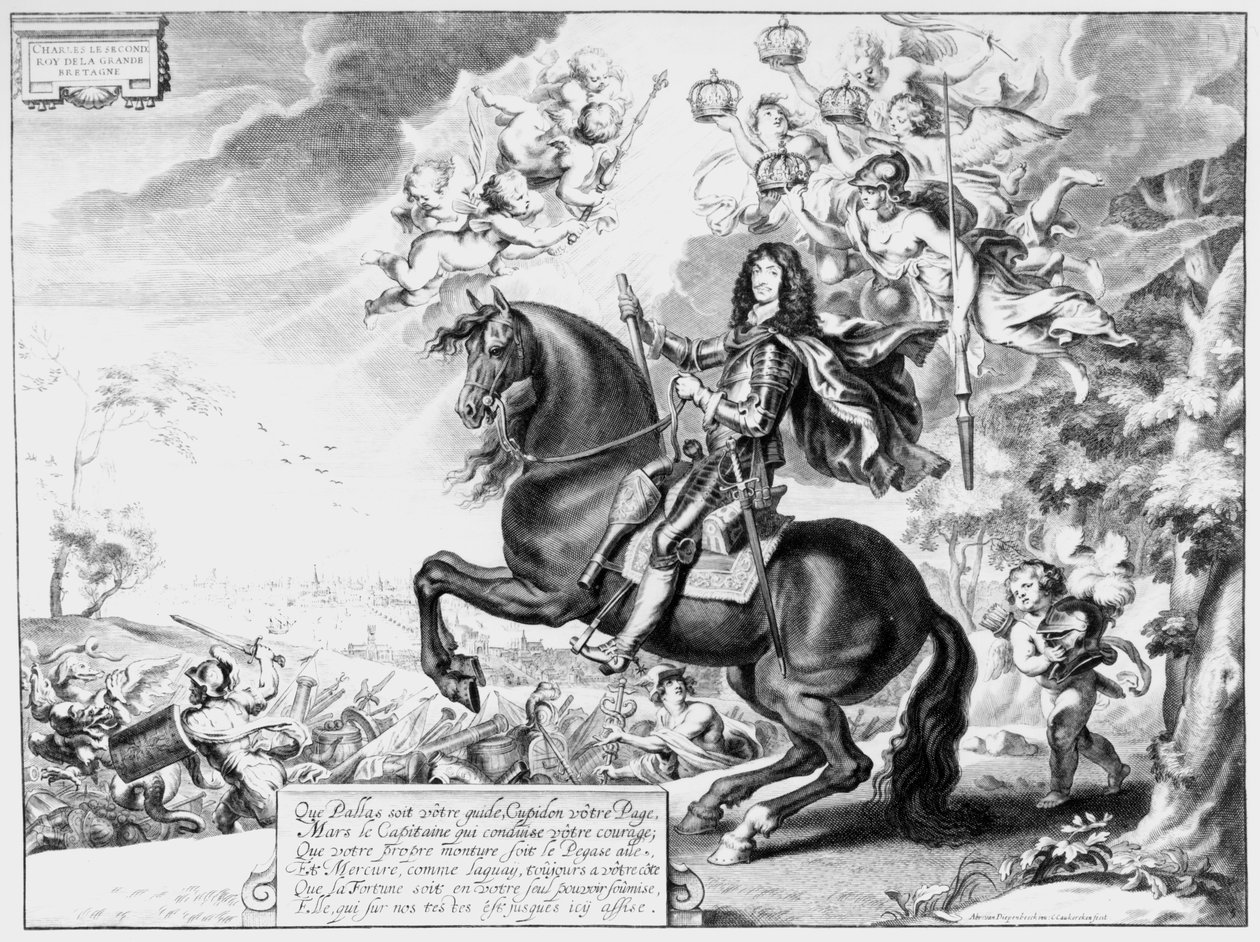 Rytterportræt af Karl II (1630-85) med guder af Cornelius van Caukercken