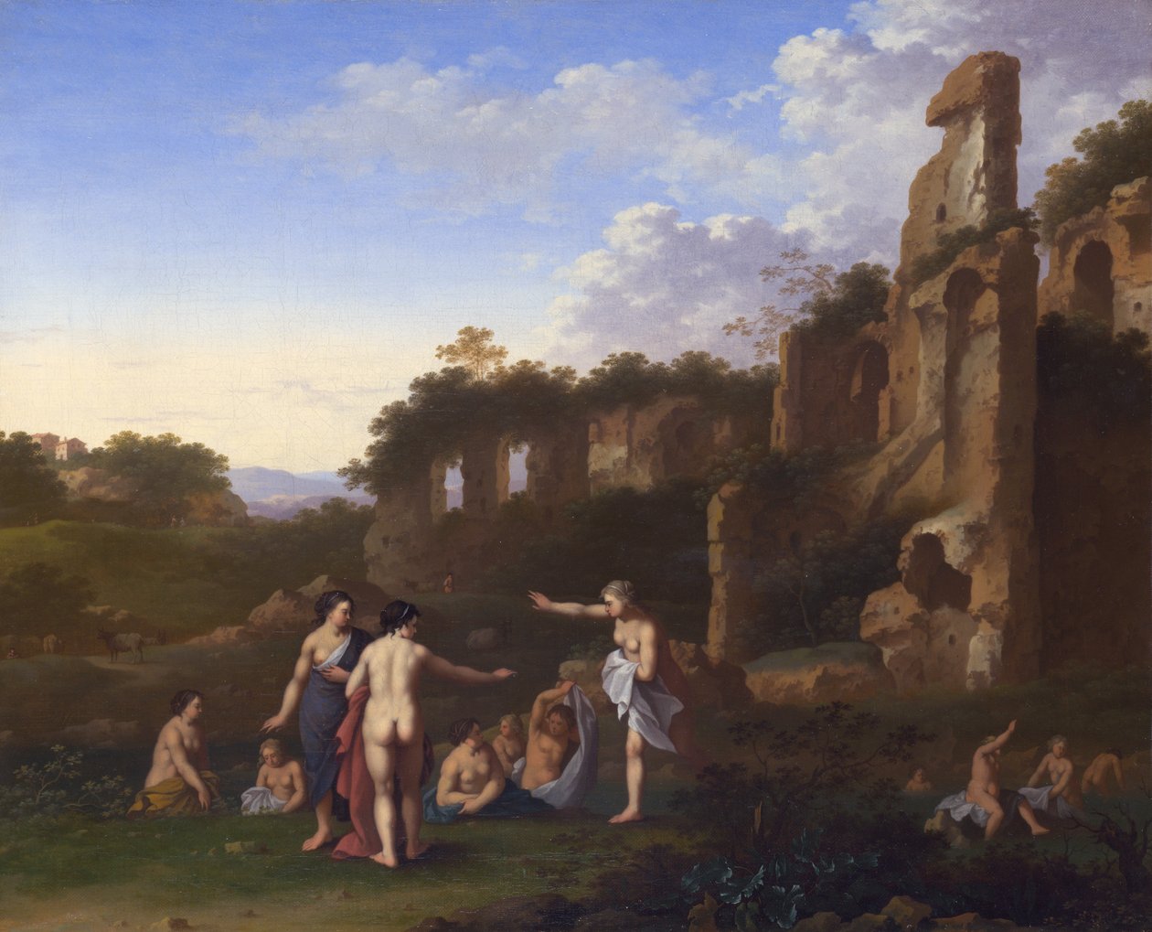 Kvinder, der bader i et landskab af Cornelis van Poelenburgh or Poelenburch