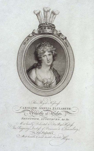 Hendes Kongelige Højhed, Caroline Amelia Elizabeth, prinsesse af Wales (1768-1821), graveret af P. Sintzenich af Cornelius (after) Hoyer