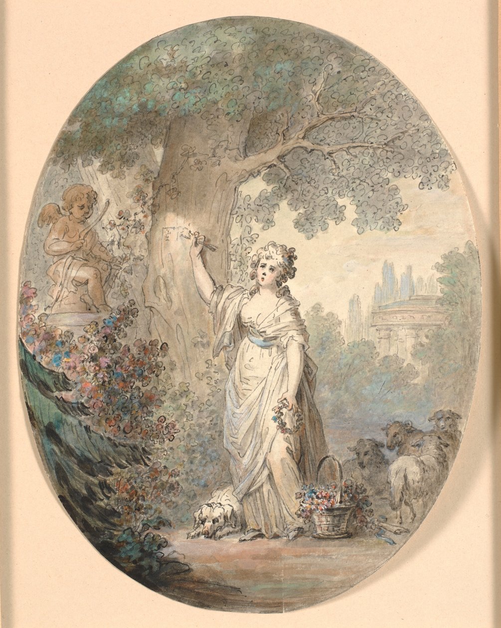 Hyrdinde, der skærer et tegn i et træ af Cornelius Høyer