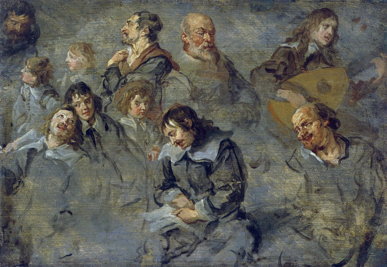 Studier af mandlige hoveder af Schut, Cornelis (1597-1655) af Cornelius I Schut