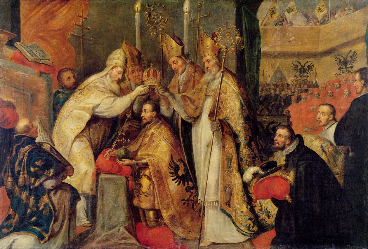 Kroningen af den hellige romerske kejser Karl V (1500-58). af Cornelius I Schut