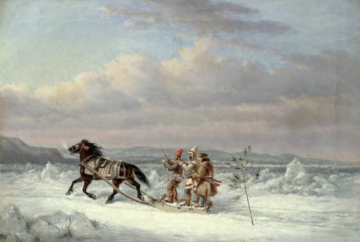 Jæger i Hestetrukket Slæde af Cornelius Krieghoff