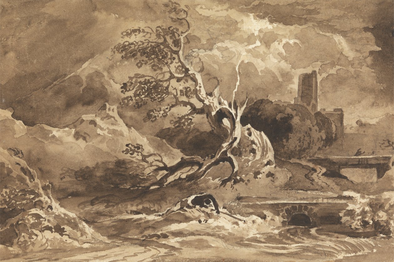 Et træ ramt af lynet af Cornelius Varley