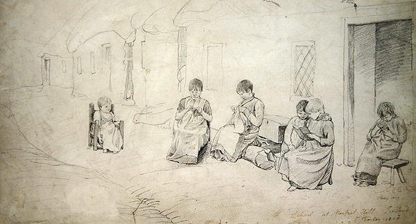 Børn uden for deres skole i Market Hill, Irland af Cornelius Varley