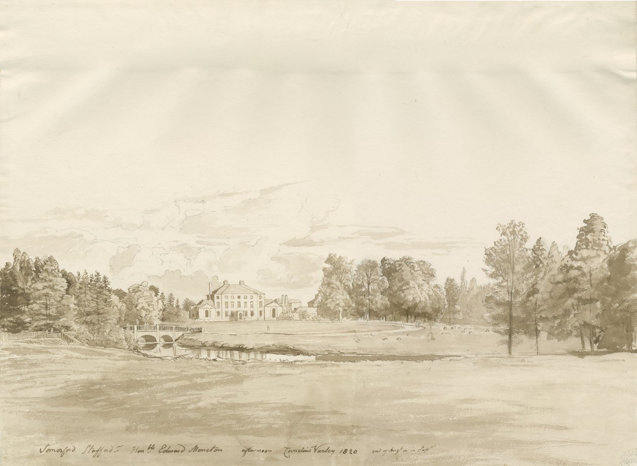 Somerford Hall: sepia tegning af Cornelius Varley