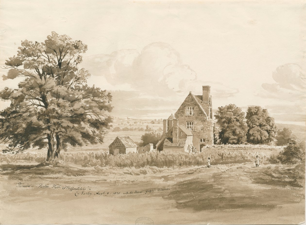 Tettenhall - Perton Hall: sepia vask tegning, 9. august 1820 (tegning) af Cornelius Varley