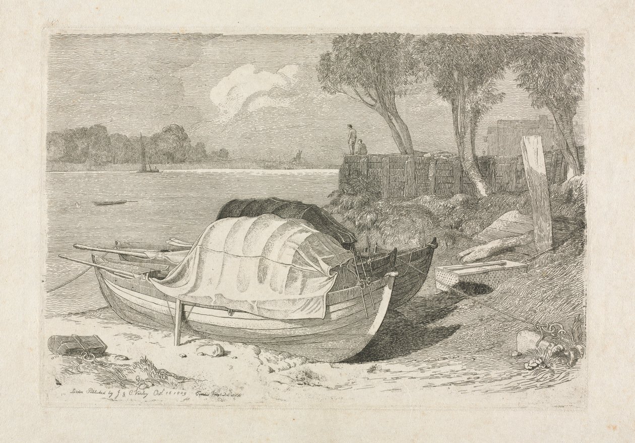 To strandede fiskerbåde, 1809. af Cornelius Varley