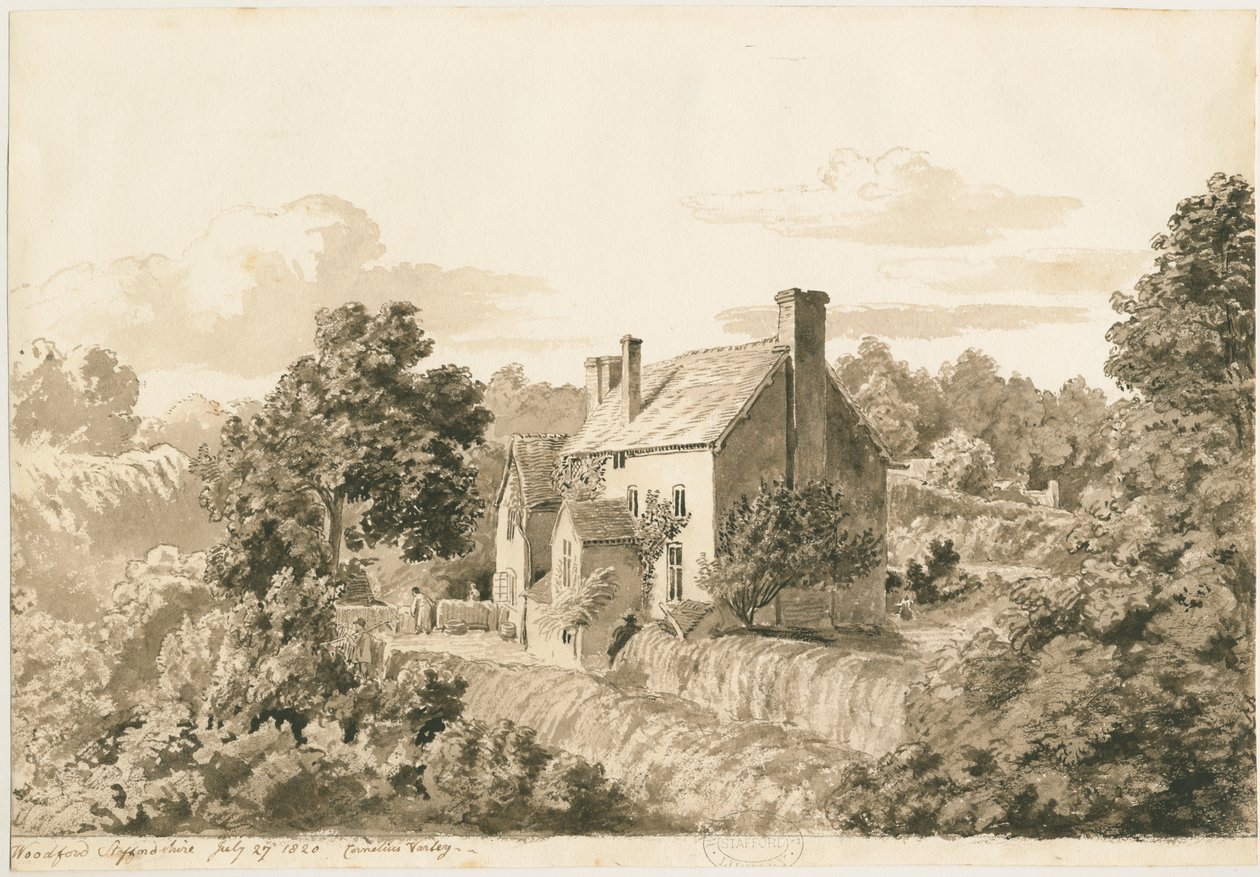 Woodford - Cottages: sepia drawing, 27 Jul 1820dani af Cornelius Varley