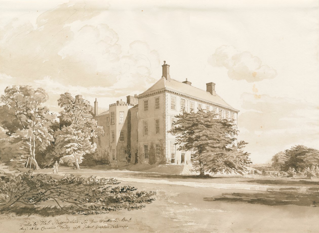 Wrottesley Hall: sepia-tegning, august 1820 af Cornelius Varley