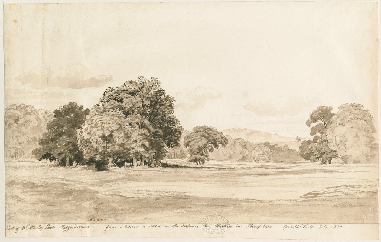 Wrottesley Park: sepia-tegning, juli 1820 af Cornelius Varley