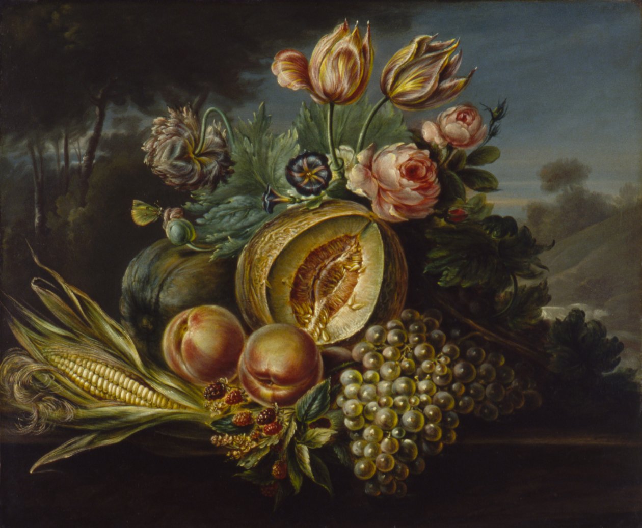 Stilleben med frugt og blomster, 1824. af Cornelius de Beet