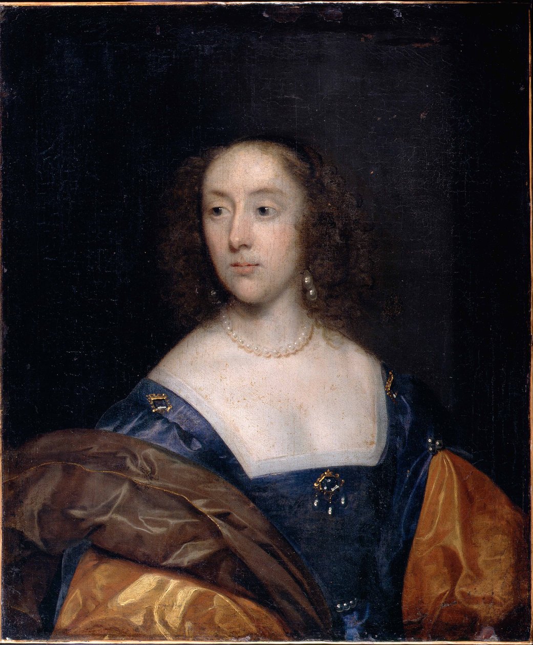 Portræt af en dame i blå af Cornelius the elder Johnson