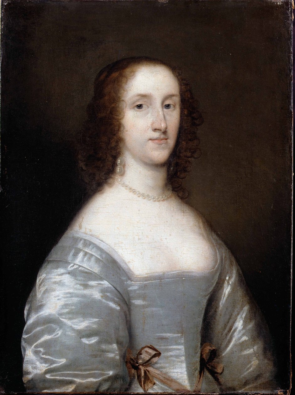 Portræt af en dame i hvidt af Cornelius the elder Johnson