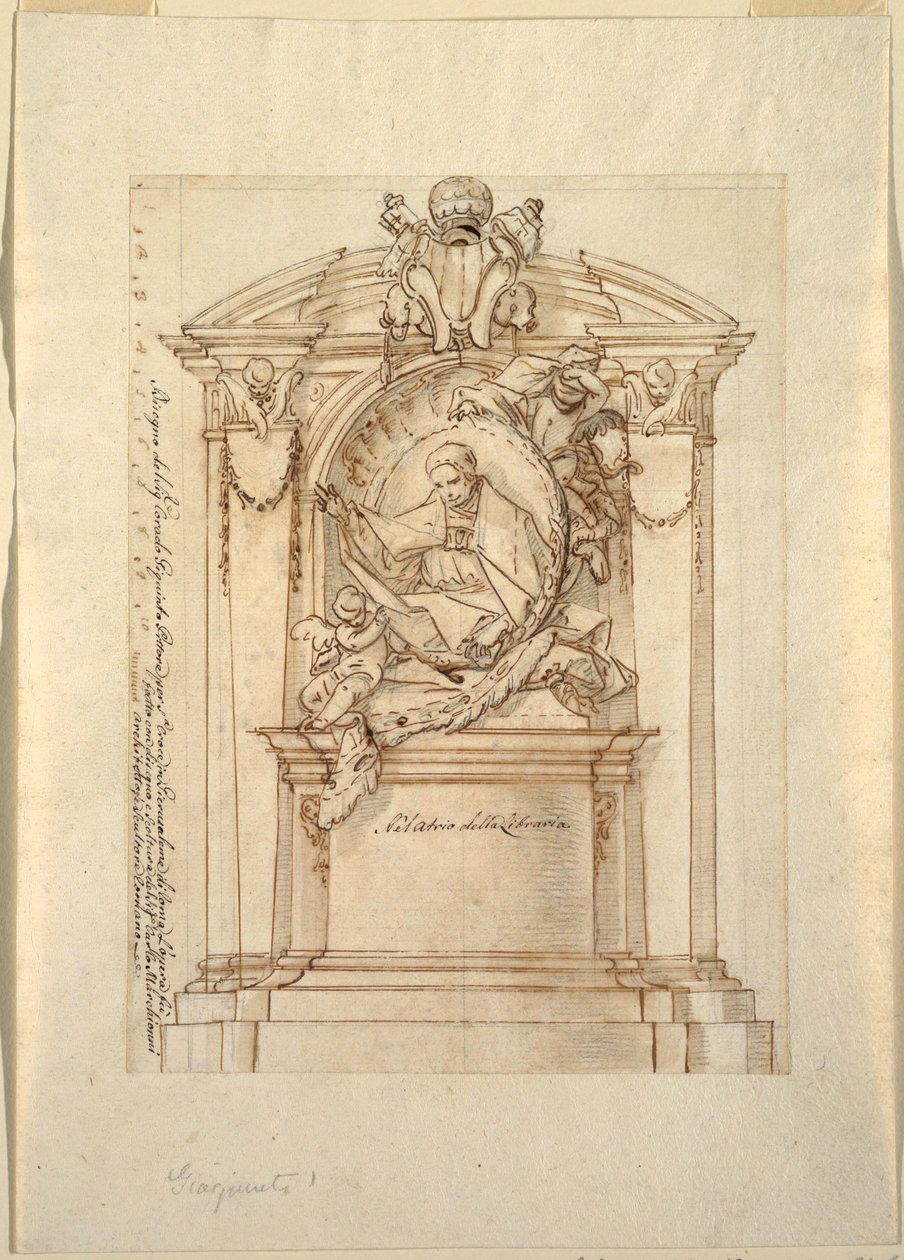 Tegning, Design til et monument, ca. 1750 af Corrado Giaquinto