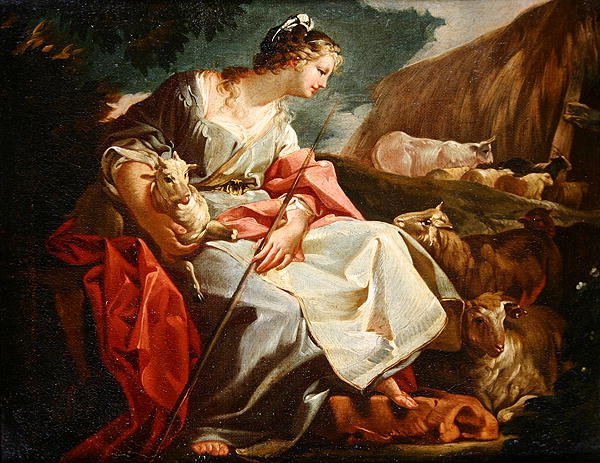 Rebecca som hyrdinde (olie på lærred) af Corrado Giaquinto