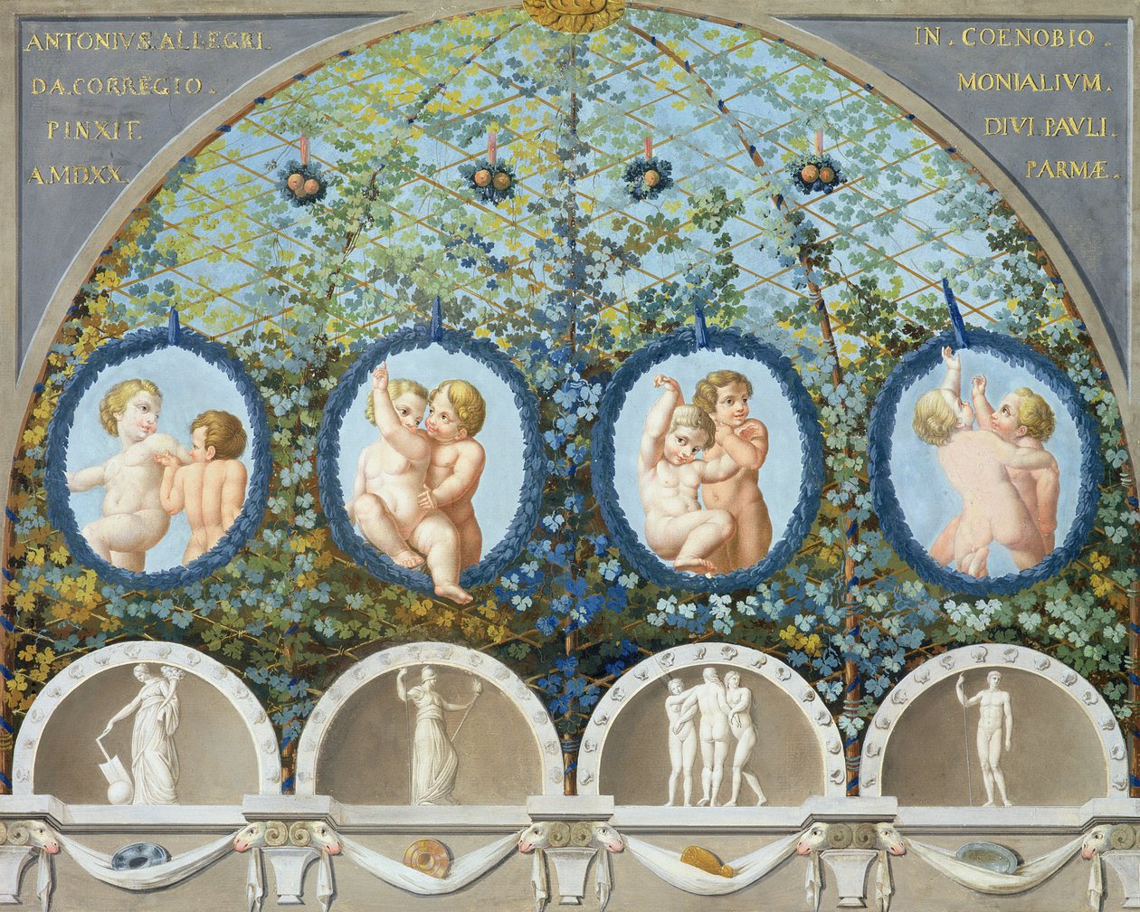 Design for a Ceiling Fresco, udgivet ca. 1780 (gouache, blæk og wc på en ætset bund) (se også 192025-027) af Antonio da Correggio
