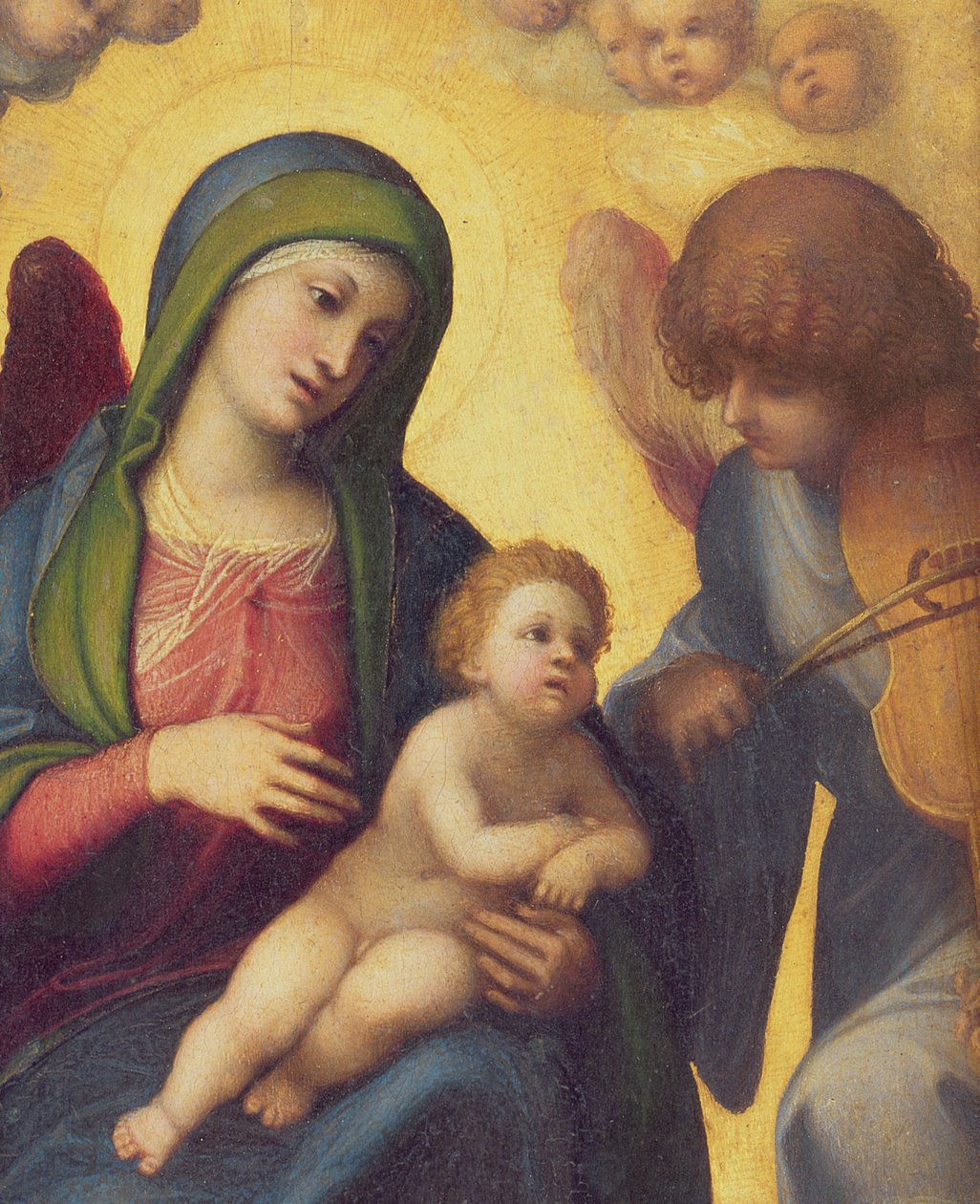 Madonna og barn med engle o.1510-15 olie på panel detalje af 50256 af Antonio da Correggio