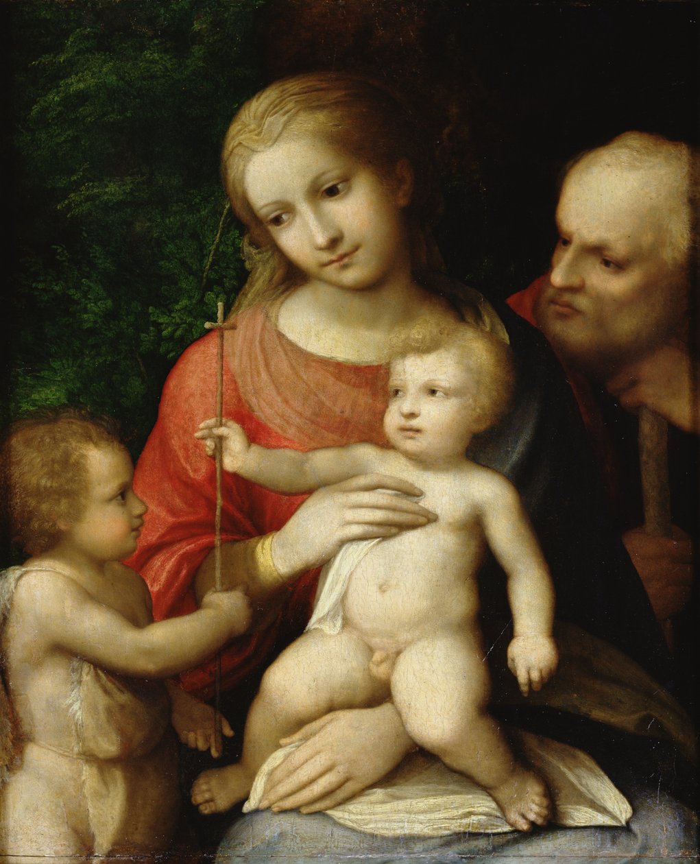 Jomfruen og barnet omgivet af Johannes Døberen og Sankt Josef, 1517 (olie på træ) af Antonio da Correggio
