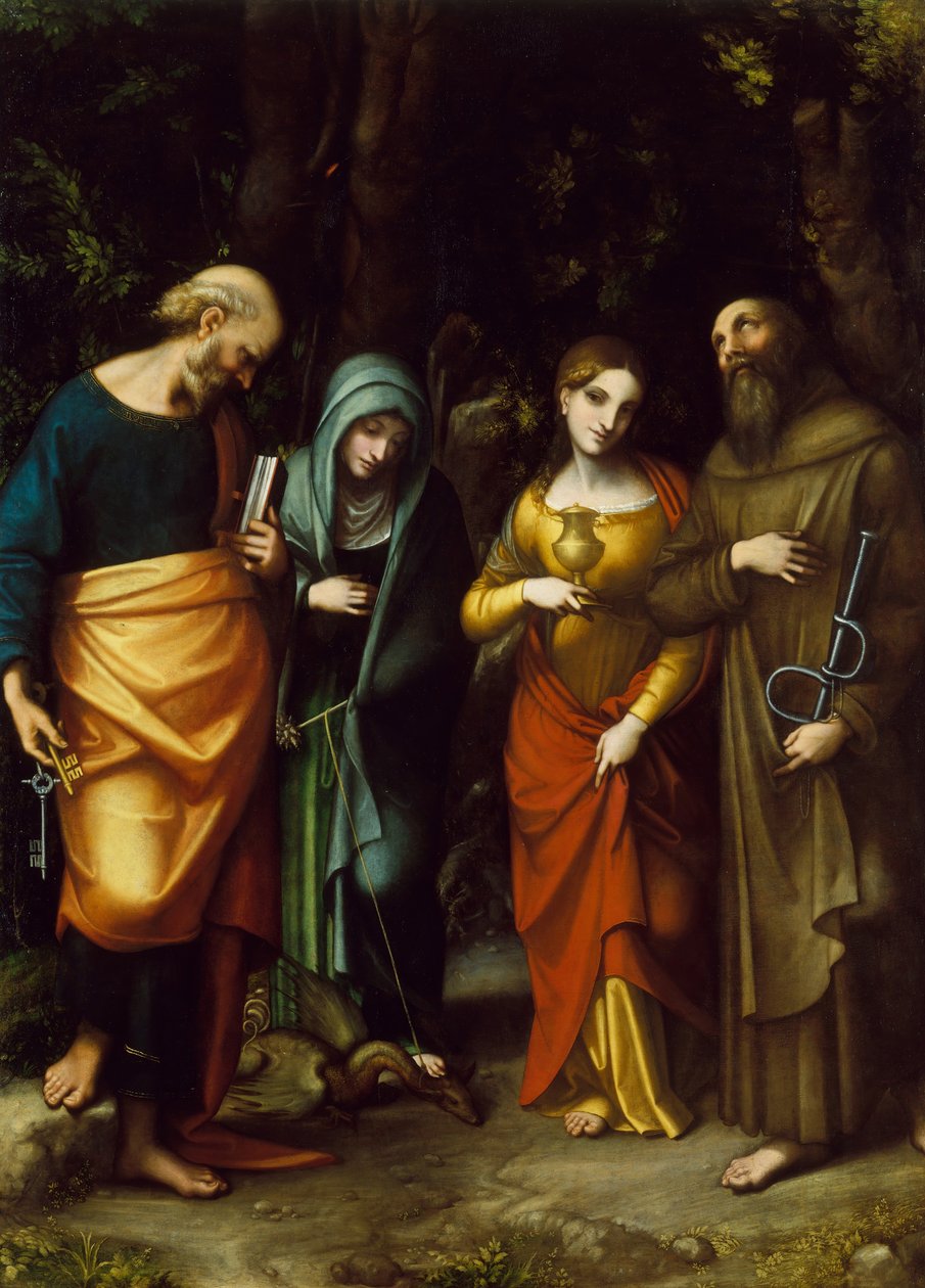 De hellige Peter, Martha, Maria Magdalena og Leonard, ca. 1515. af Correggio