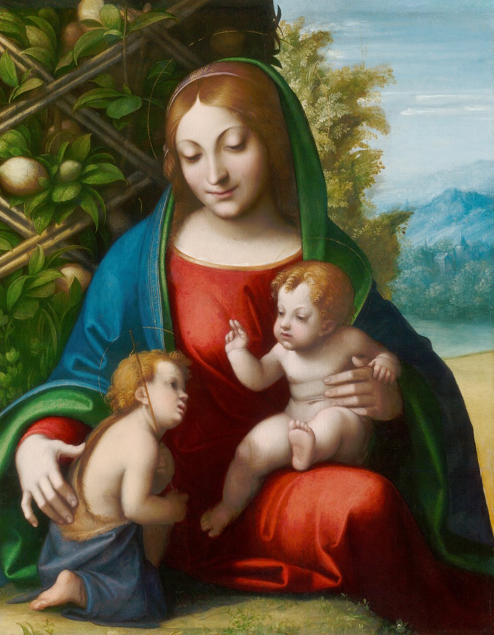 Jomfru og barn med den unge Sankt Johannes Døberen, ca. 1515 af Correggio