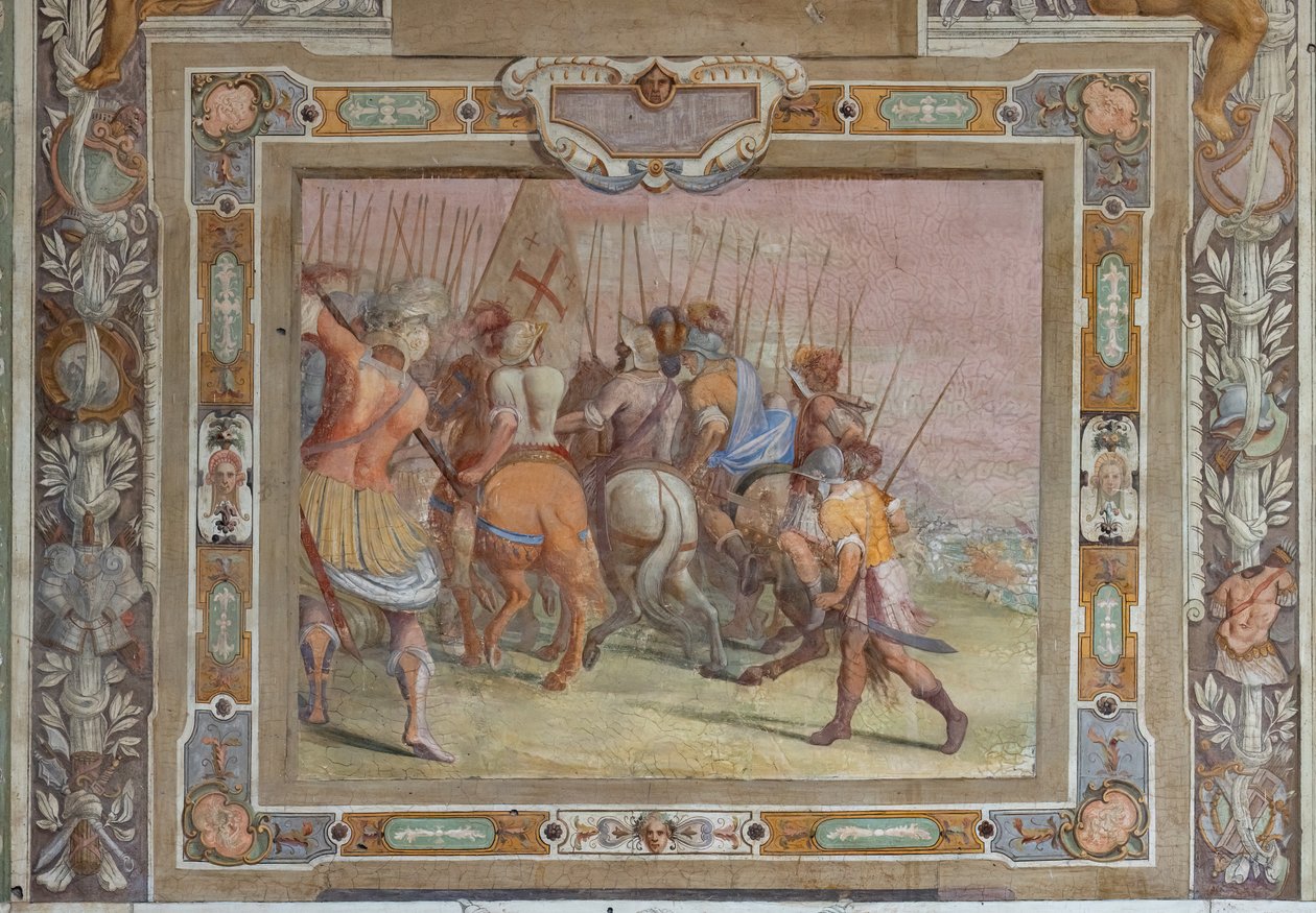 Kampscene fra Godfrey af Bouillons gerninger ved indtagelsen af Jerusalem, ca. 1589-94 (fresko) af Cosimo Daddi