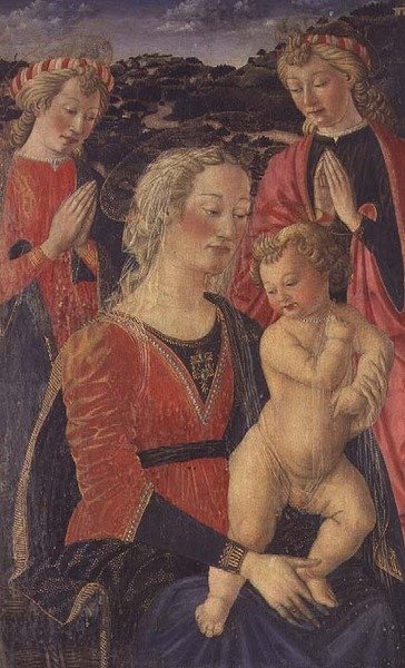 Madonna og barn med to engle af Cosimo Rosselli