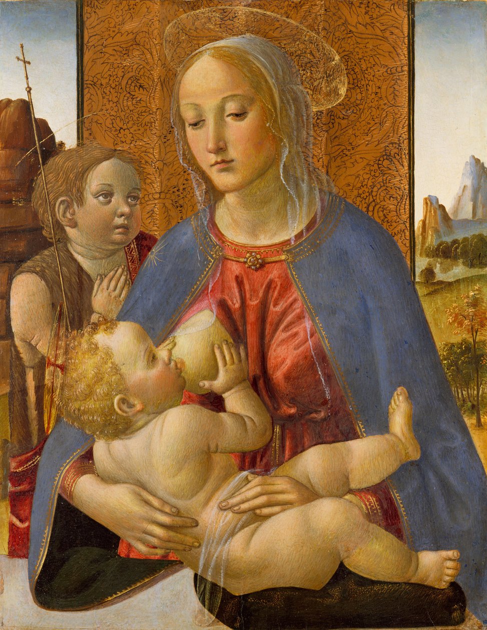 Madonna og barn med den unge Sankt Johannes Døberen, ca. 1490. af Cosimo Rosselli