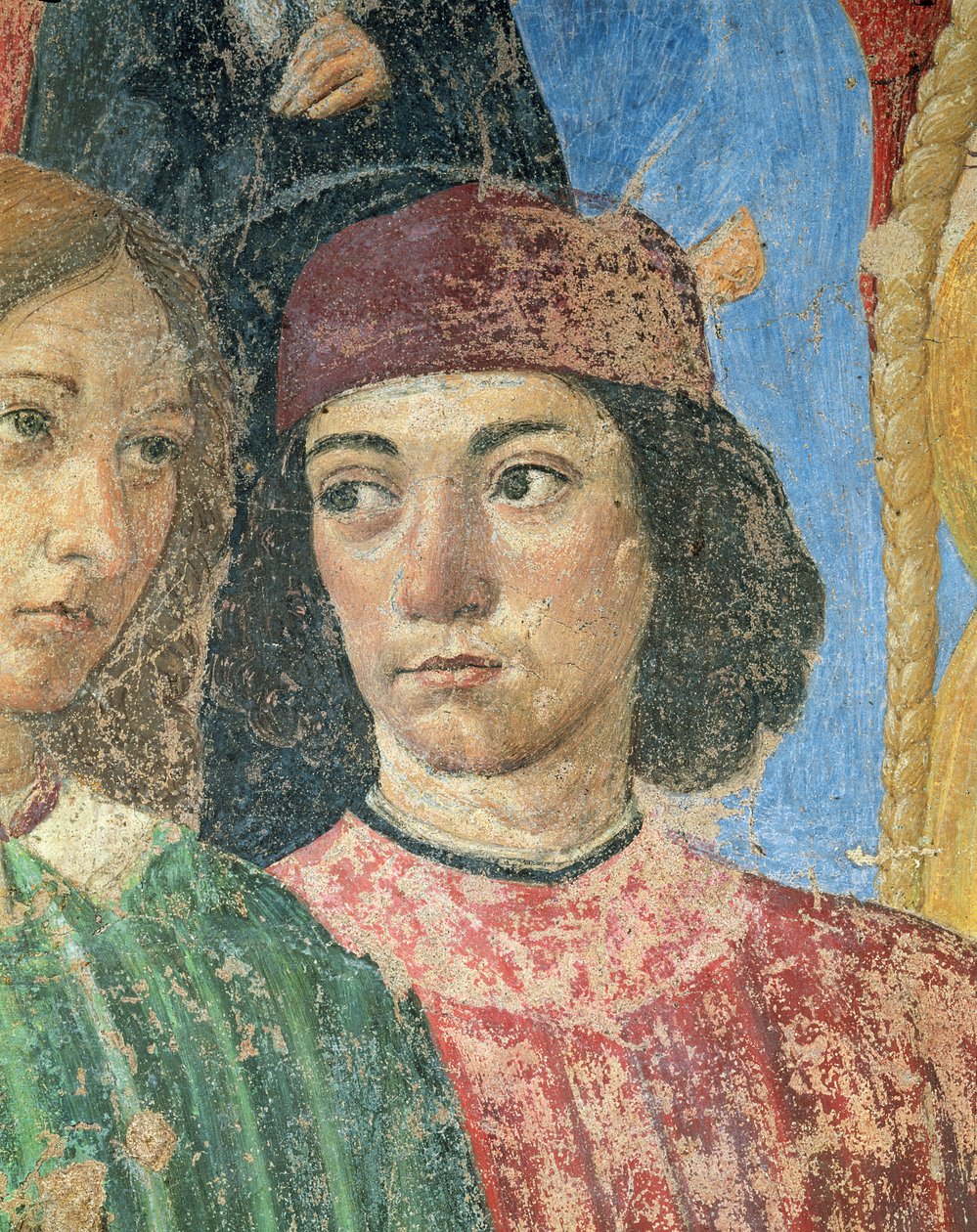Biskoppens procession foran kirken S. Ambrogio, detalje af Marsilio Ficino 1433-99 1468 fresco af Cosimo Rosselli