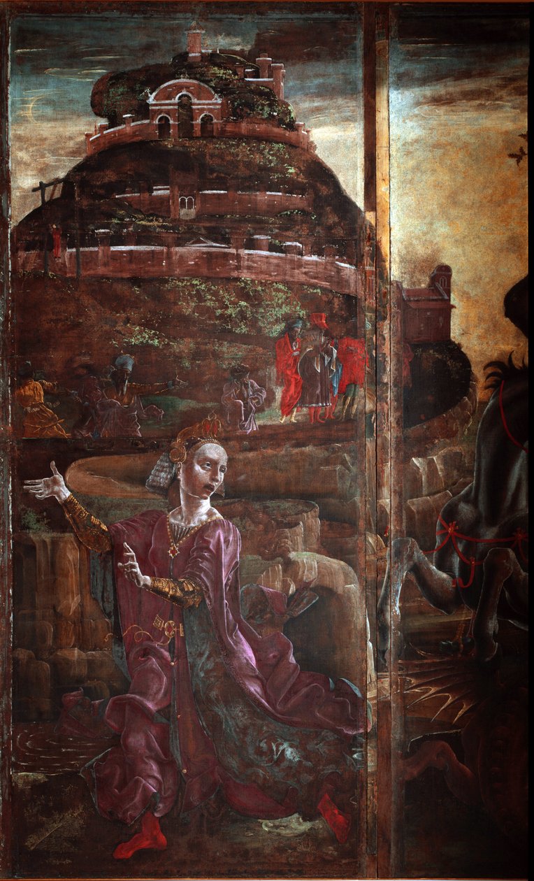 St George and the Dragon, detalje af prinsessen - olie på panel af Cosimo Tura