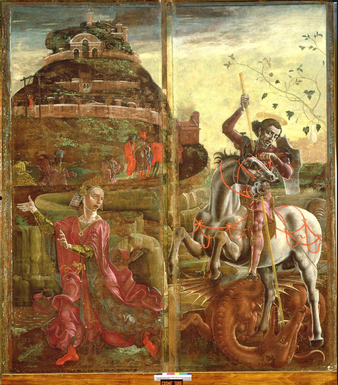 St. George and the Dragon, fra en polyptykon, 1469 (tempera på panel) (se også 215995) af Cosimo Tura