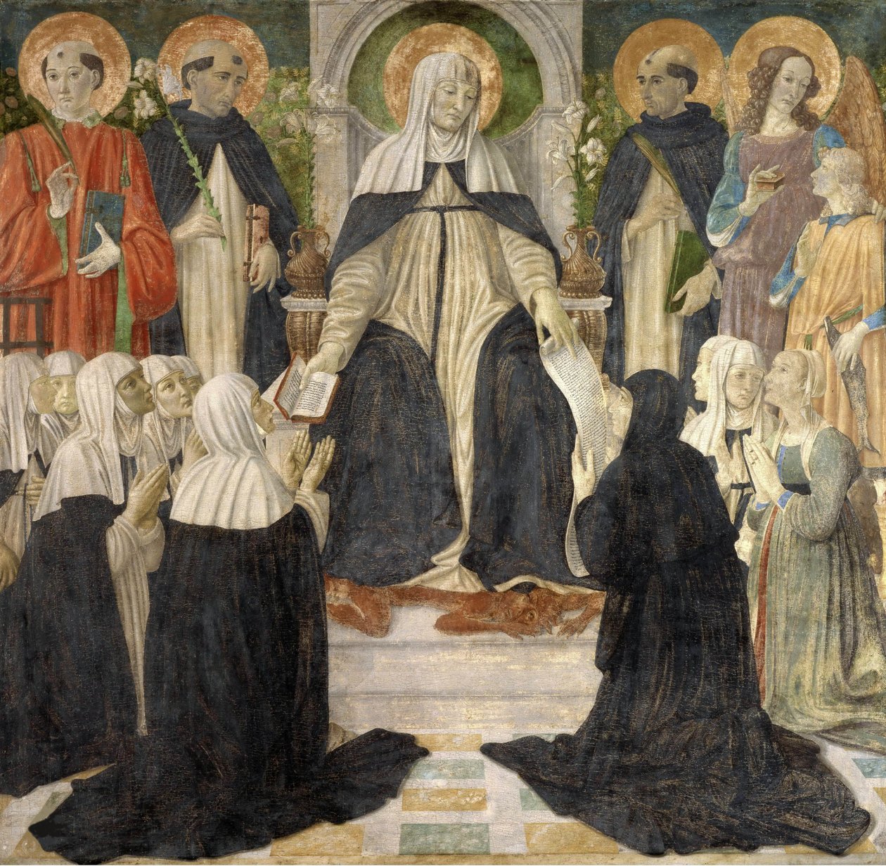 Den hellige Katarina af Siena som åndelig moder af den anden og tredje orden af Saint Dominic, c1499. af Cosimo di Lorenzo Rosselli