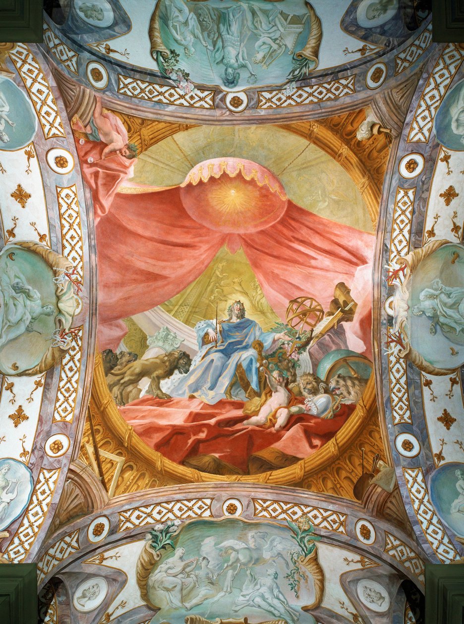 Klosteret Saint Emmeran, siden 1812 residens for fyrsterne Thurn und Taxis: Loftsfresko i biblioteket, Kong Salomon ... (fresko) af Cosmas Damian Asam