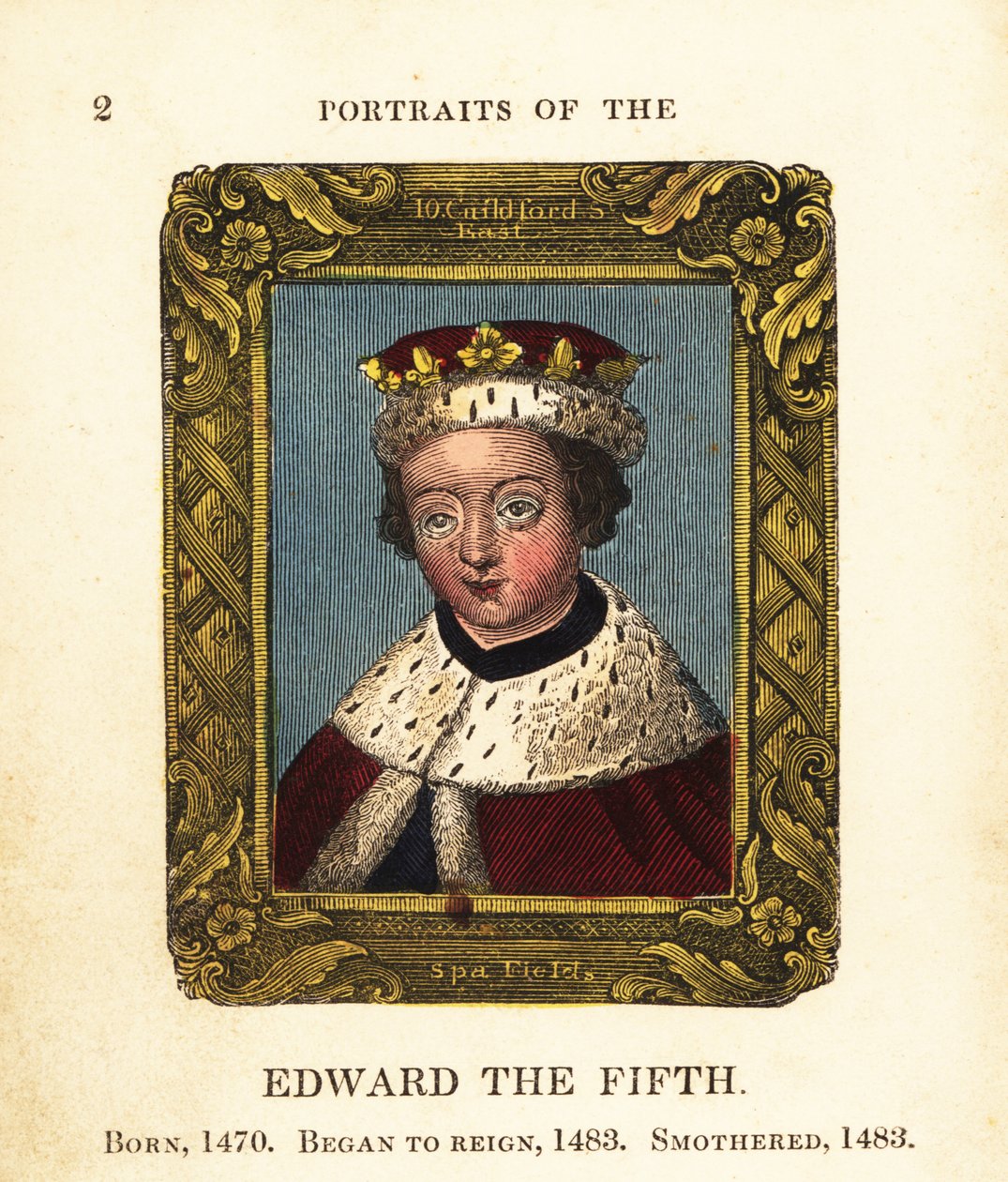 Portræt af kong Edward den Femte, Edward V af England, født 1470, begyndte regeringstid 1483 og kvælede 1483 af Cosmo Armstrong