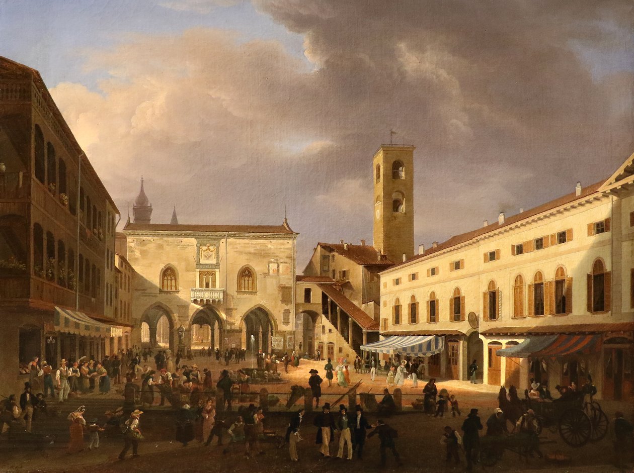 Udsigt over Piazza Grande i Bergamo af Costantino Rosa