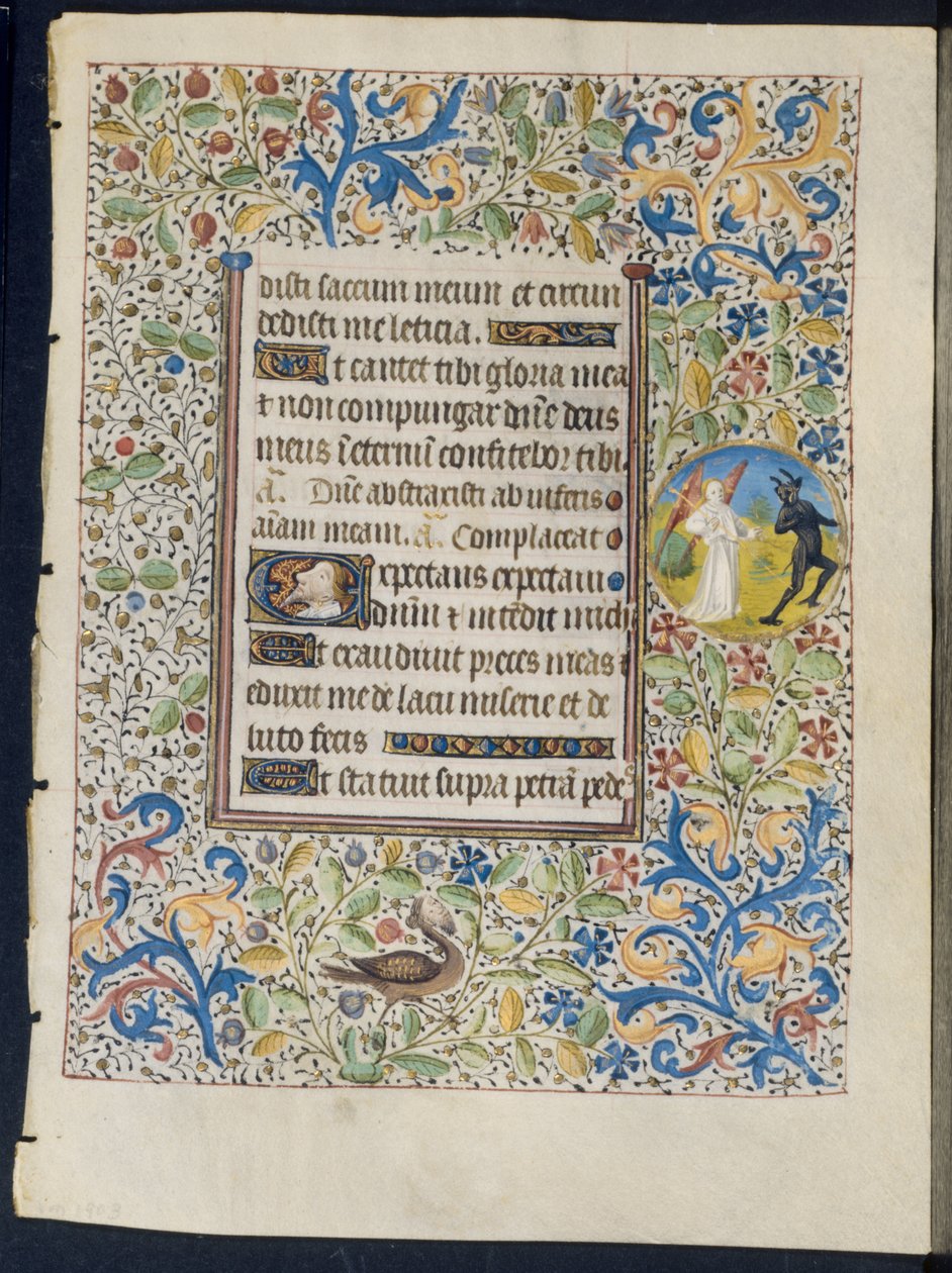 Leaf from a Book of Hours: Angel Chasing a Devil recto og Two Devils verso, ca. 1460. af Coëtivy Master