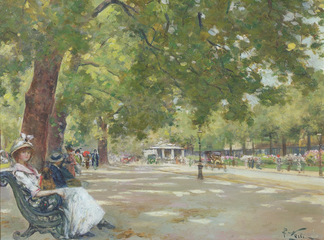 Elegante figurer, Rotten Row, Hyde Park, London (olie på lærred) af Count Girolamo Pieri Nerli
