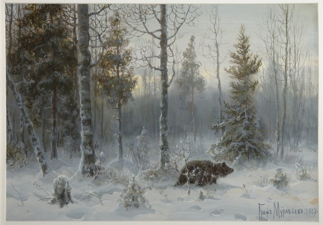 Bjørn i vinterskoven, 1907 af Count Vladimir Leonidovich Muravyov