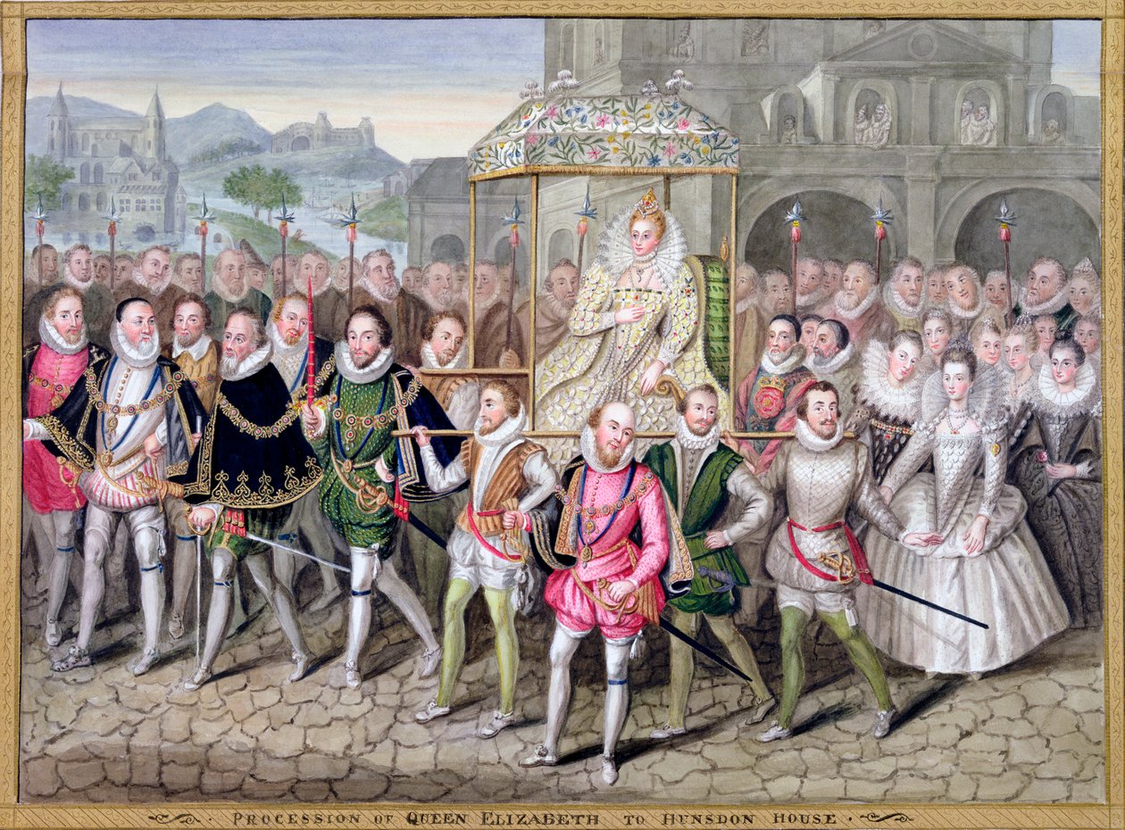 Dronning Elizabeth I i procession med sine hoffolk, c1600-1603 1825 af Countess of Essex Sarah
