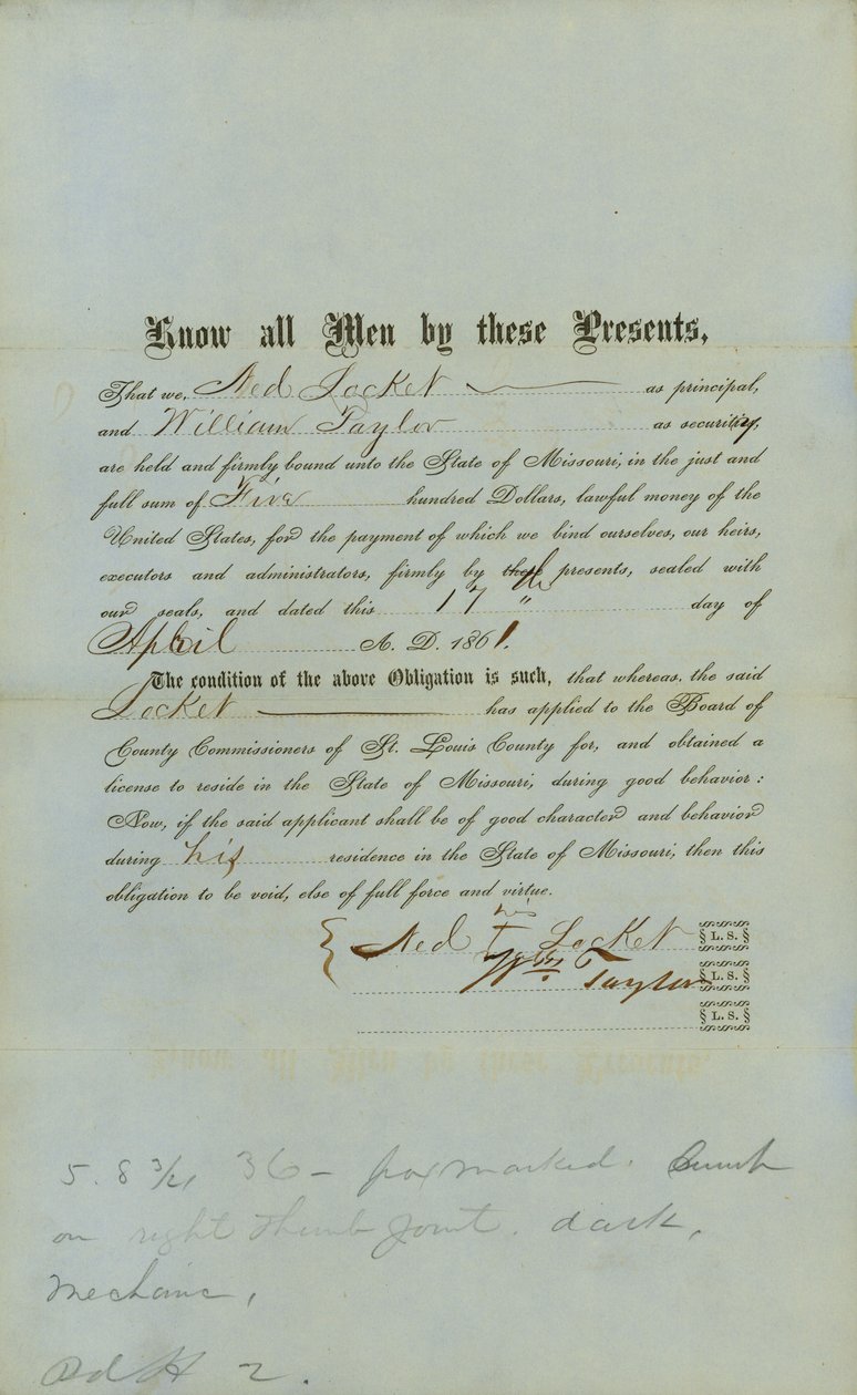 Ned Locket Free Negro Bond af County Court of St.Louis