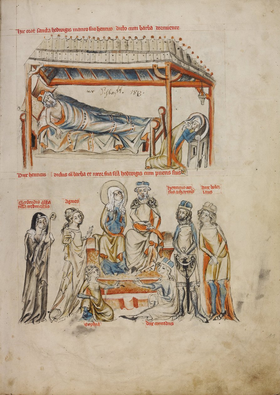 Heinrich Sleeping og Hedwig beder. Heinrich og Hedwig med deres børn, 1353 af Court workshop of Duke Ludwig I
