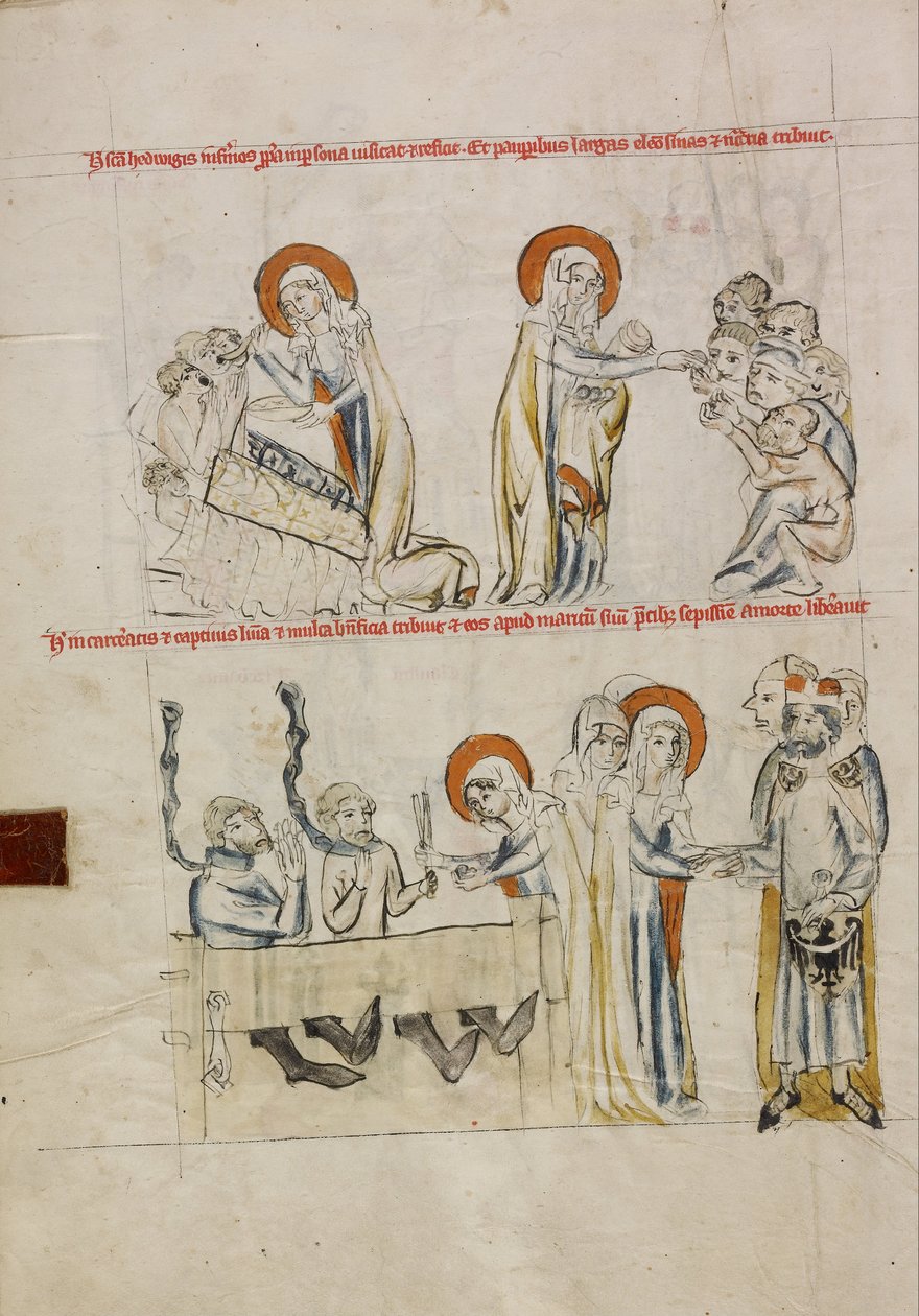 Hedwig Omsorg for de syge; Hedwig Omsorg for fanger af Court workshop of Duke Ludwig I of Liegnitz and Brieg