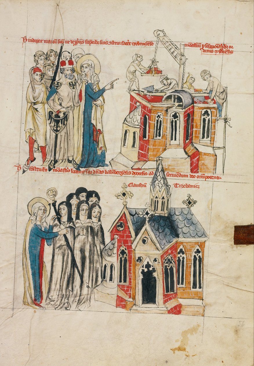 Hedwig og det nye kloster; Nonner fra Bamberg bosætter sig ved det nye kloster af Court workshop of Duke Ludwig I of Liegnitz and Brieg
