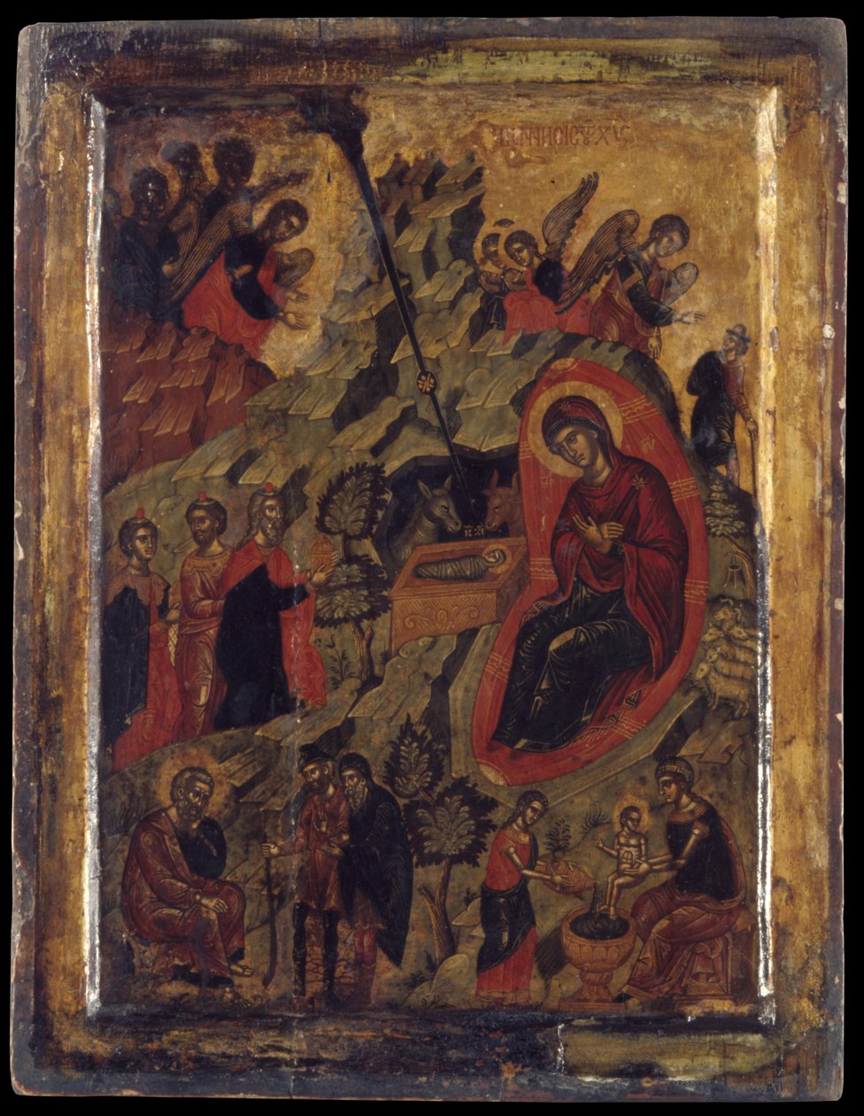 The Nativity (ægtempera på panel) af Cretan School