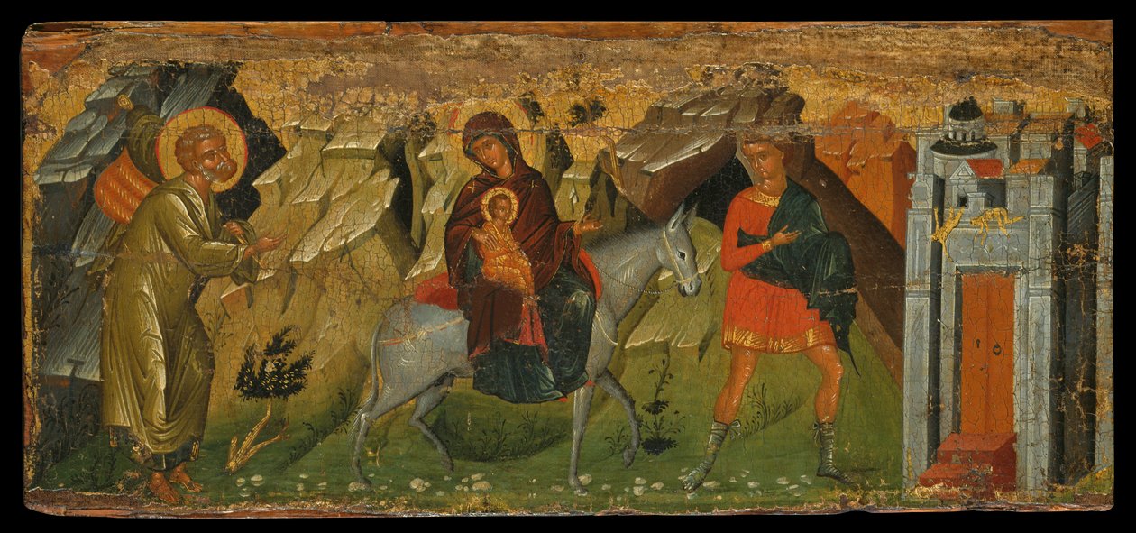 Flugten til Egypten (ægtempera på panel) af Cretan School
