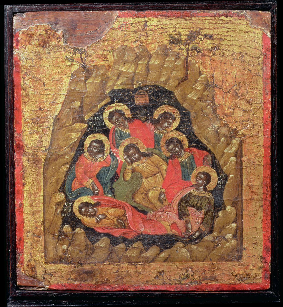 The Seven Sleepers of Efesos (tempera på panel) af Cretan School