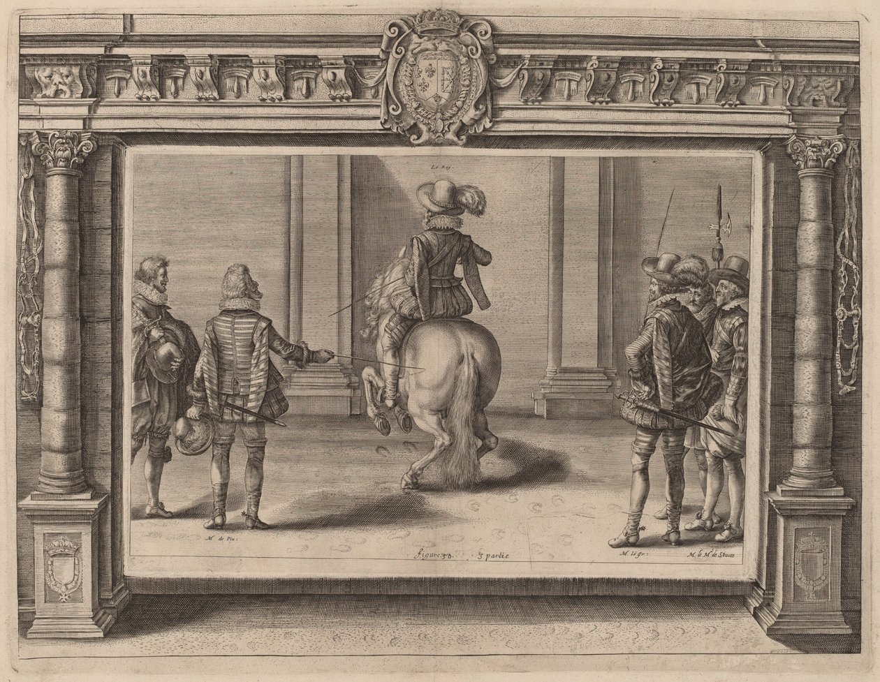 Ludvig XIII til hest, modtager undervisning af Crispijn de Passe II