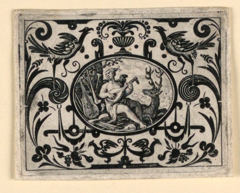 Sense of Sound, tallerken fra Quinque sensum typi in usum aurifabroru exarati (Billeder af de fem sanser indgraveret til gavn for guldsmeden) af Crispijn de Passe the Elder