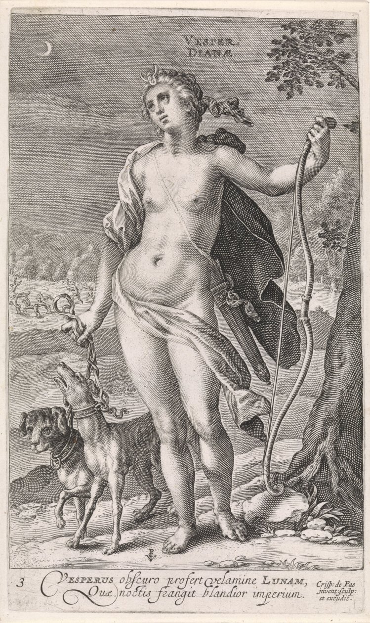 Aften Vesper Dianæ (titel på objekt) De fire gange på dagen (serietitel) af Crispijn van de Passe (I)