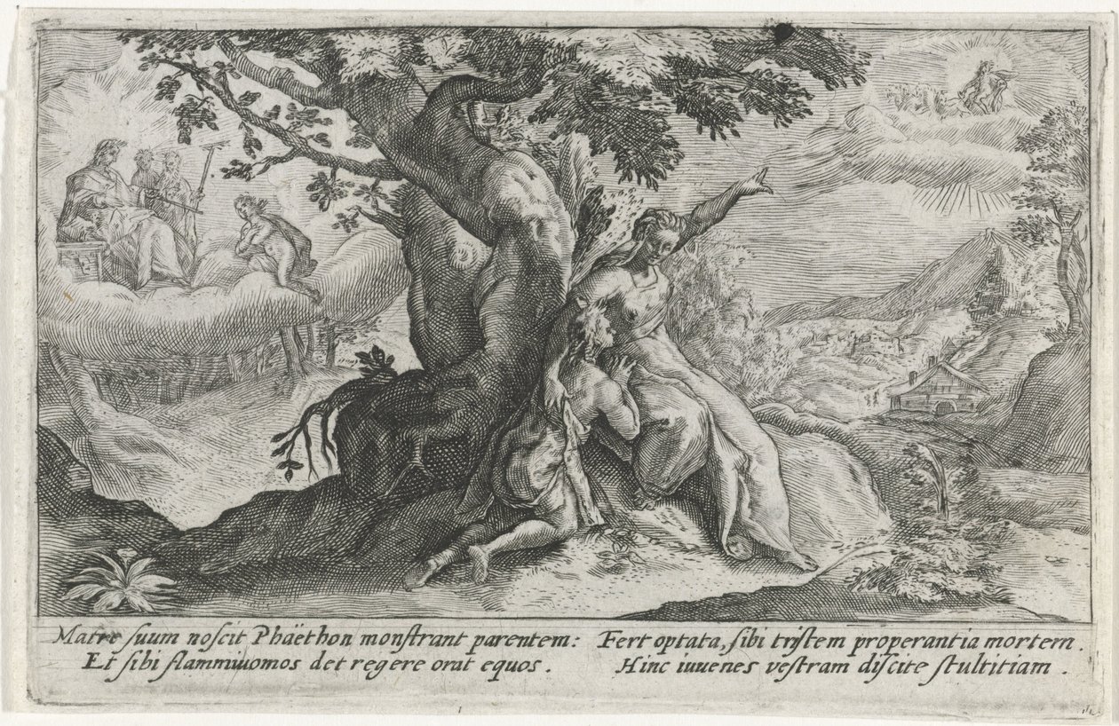 Clymene og Phaëthon Metamorfosen van Ovidius (serietitel) af Crispijn van de Passe (I)